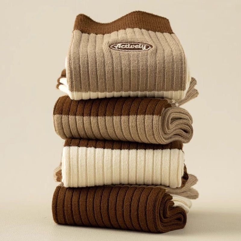 Women's Trendy Brown Crew Socks | Casual Fall Winter Mid-Calf