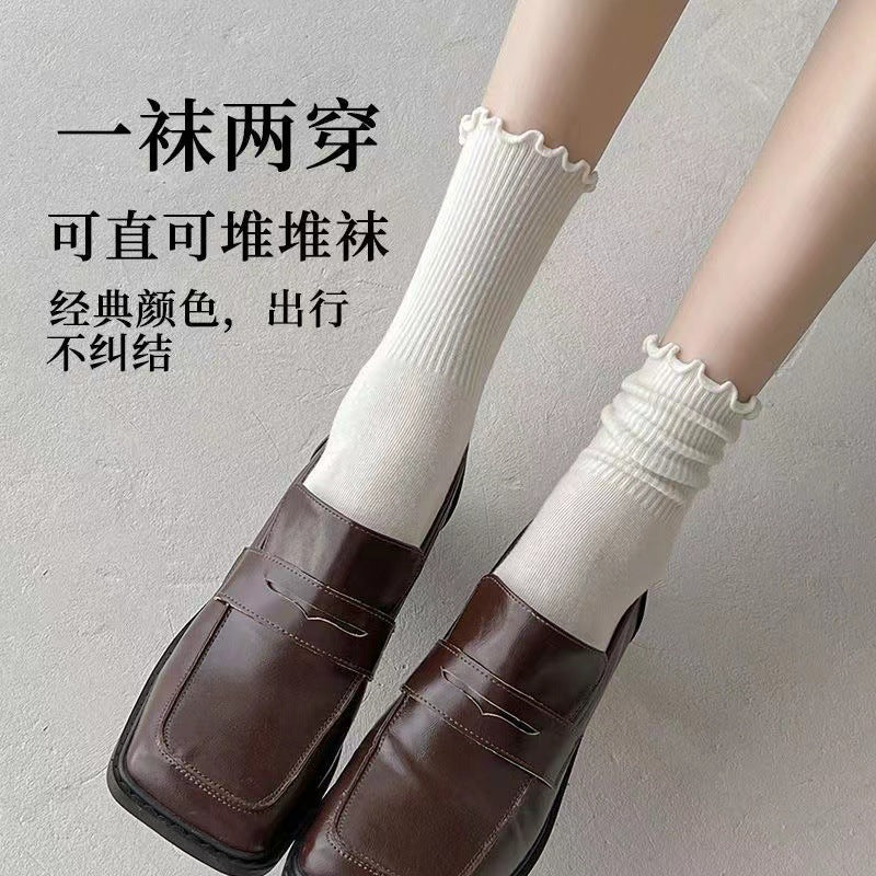 Ruffled Crew Socks for Women | Vintage Cotton Mid-Calf Socks
