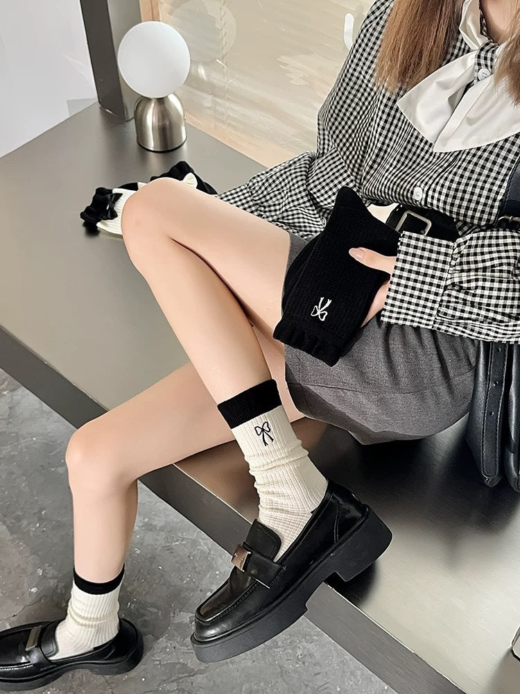 Cotton Bow Crew Socks for Women | Balletcore Casual Socks