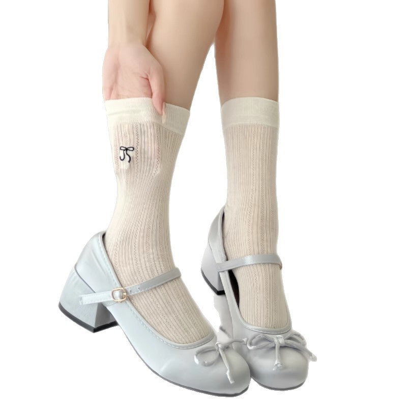 Ballet Bow Cotton Crew Socks | Breathable Summer Socks for Women