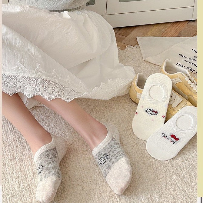 Cute Cat No-Show Socks for Women | Non-Slip Cotton Low Cut