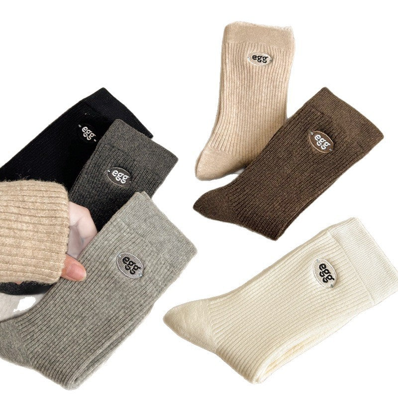Women's Cotton Crew Socks | Embroidered Neutral Fall Socks