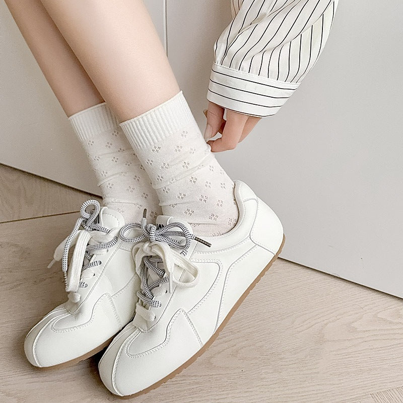 Clover Pattern Crew Socks for Women | Breathable Thin Summer Socks
