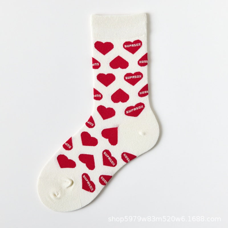 Cute Heart Print Crew Socks for Women | Soft Cotton Casual Socks