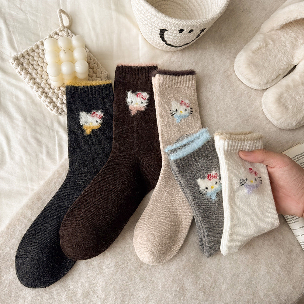 Cute Cozy Wool Crew Socks | Warm Winter Fuzzy Socks for Women