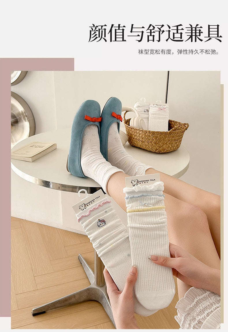 Cute Cotton Crew Socks for Women | Breathable Summer Mid-Calf Socks