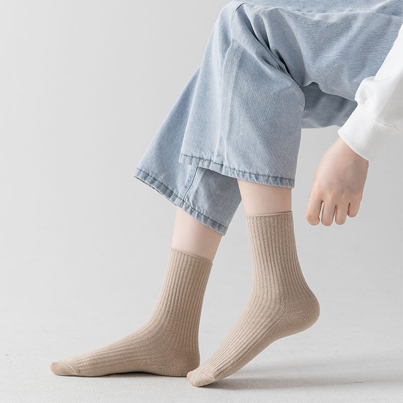 Ribbed Cotton Crew Socks for Women | Neutral Winter Slouch Socks