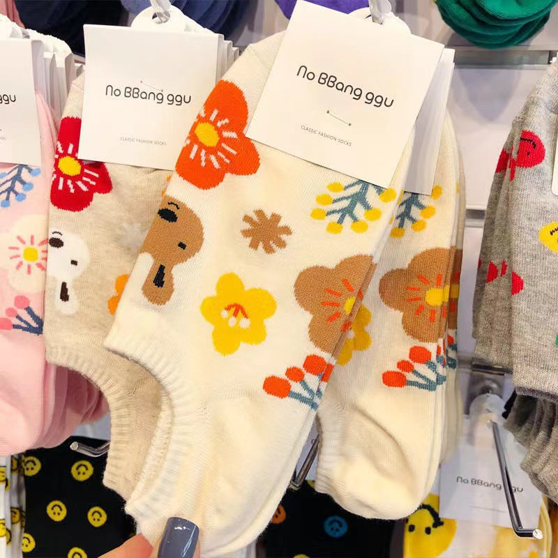 Cute Floral Rabbit No-Show Socks for Women | Casual Cotton