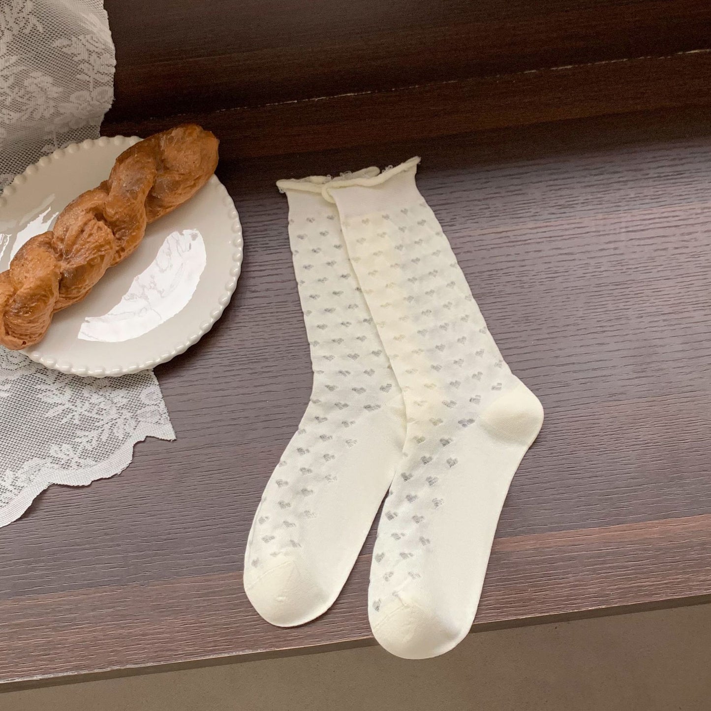 Sheer Cotton Crew Socks | Thin Summer Mid-Calf for Women