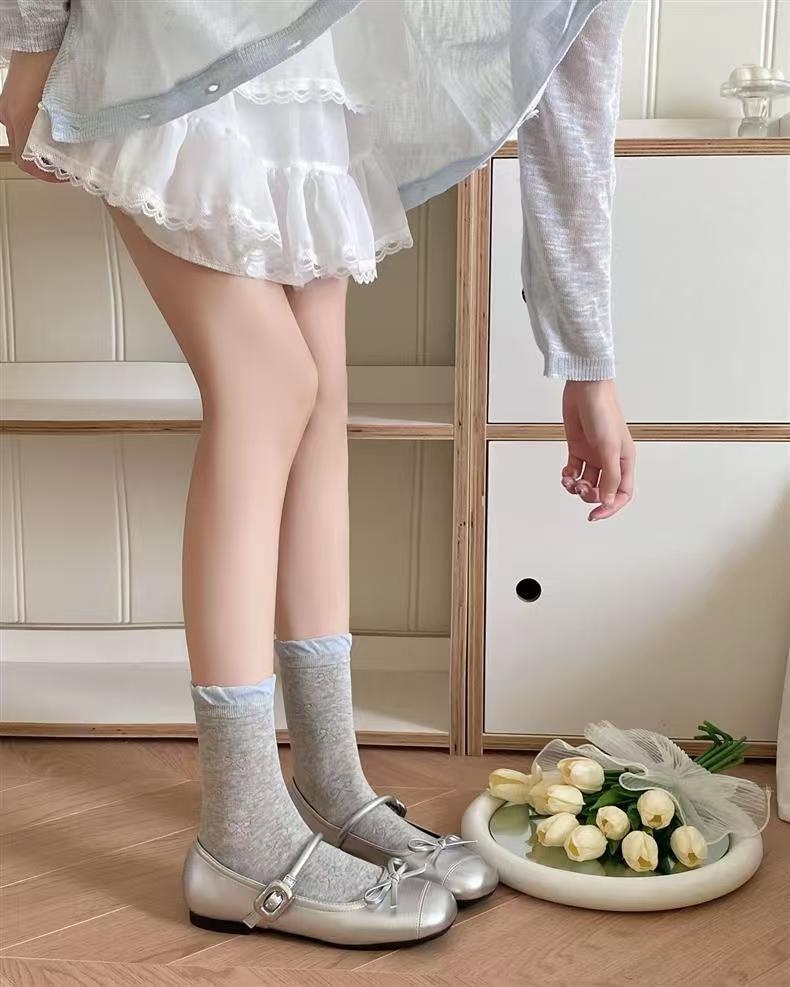 Ruffled Bow Cotton Crew Socks | Balletcore Socks for Women
