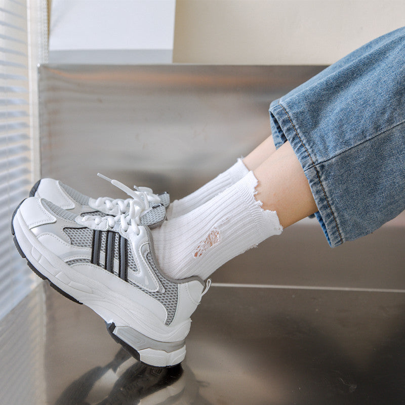 Distressed Ripped Crew Socks | Trendy Cotton Casual Everyday Socks