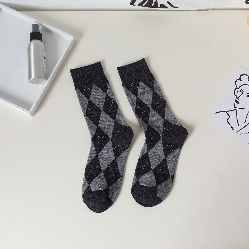 Vintage Argyle Crew Socks for Women | Retro Patterned Mid-Calf Socks