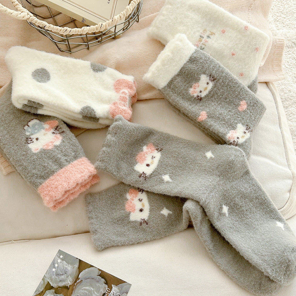 Cute Fuzzy Cozy Crew Socks | Hello Kitty Winter Socks for Women