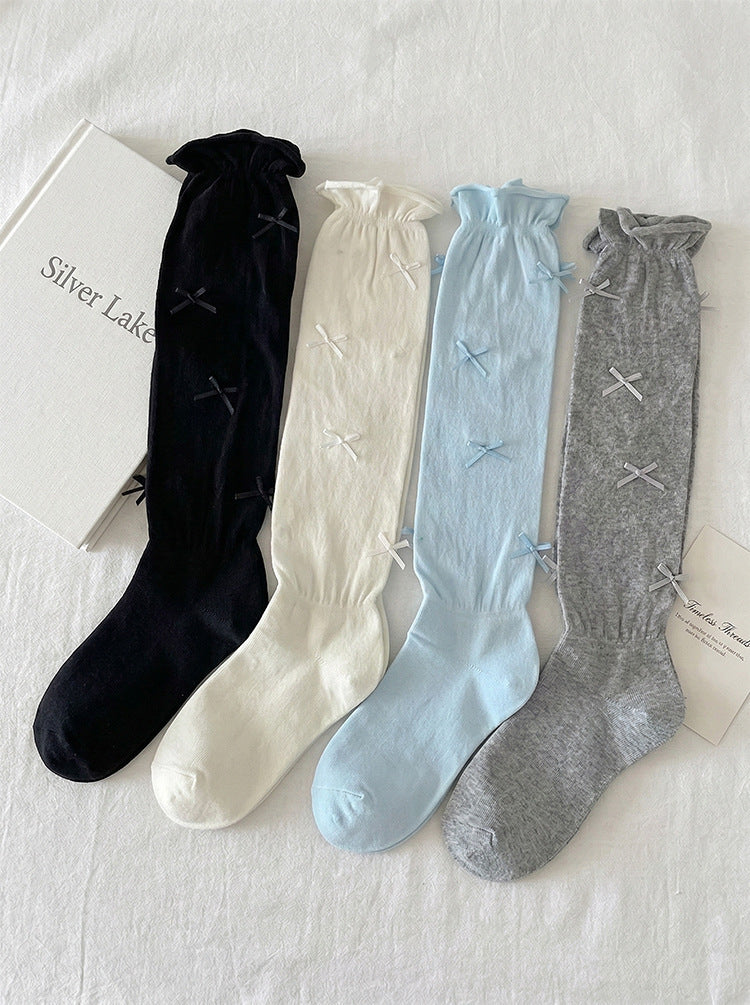 Crew Socks | Ballet Core Dainty Bow Calf Slouch Socks for Women
