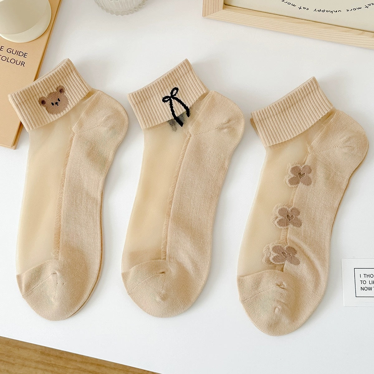 Cute Sheer Ankle Socks | Cotton Sole Summer Socks for Women