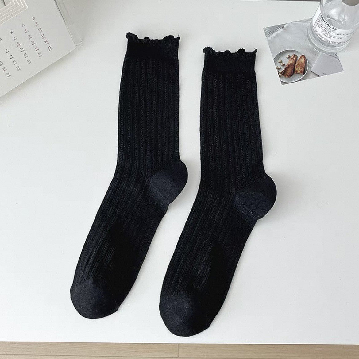 Breathable Balletcore Crew Socks for Women | Thin Summer Mesh