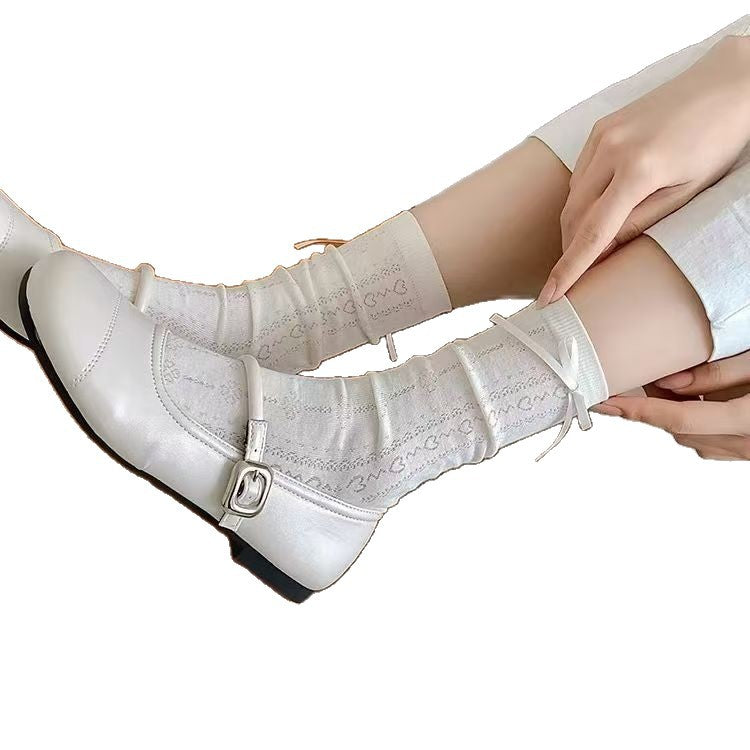Sheer White Crew Socks for Women | Bow Summer Mid-Calf Socks