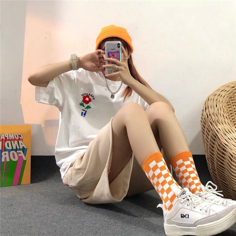 Trendy Checkered Unisex Crew Socks | Casual Breathable Cotton Socks