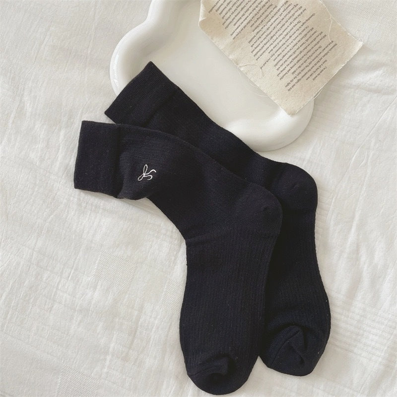 Thin Summer Ballet Bow Cotton Crew Socks for Women
