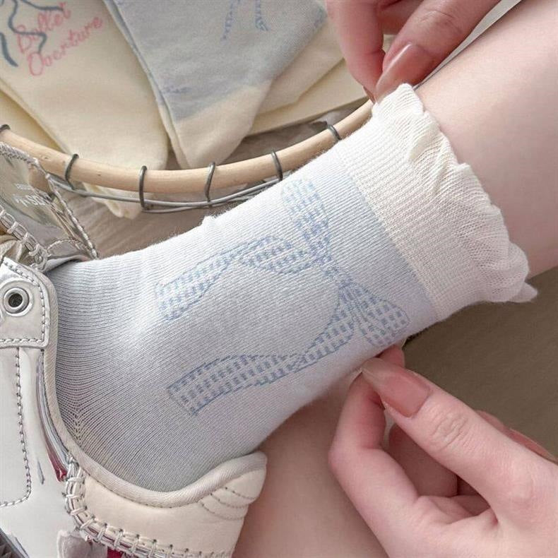 Cute Bow Crew Socks for Women | Lightweight Spring Cotton Socks