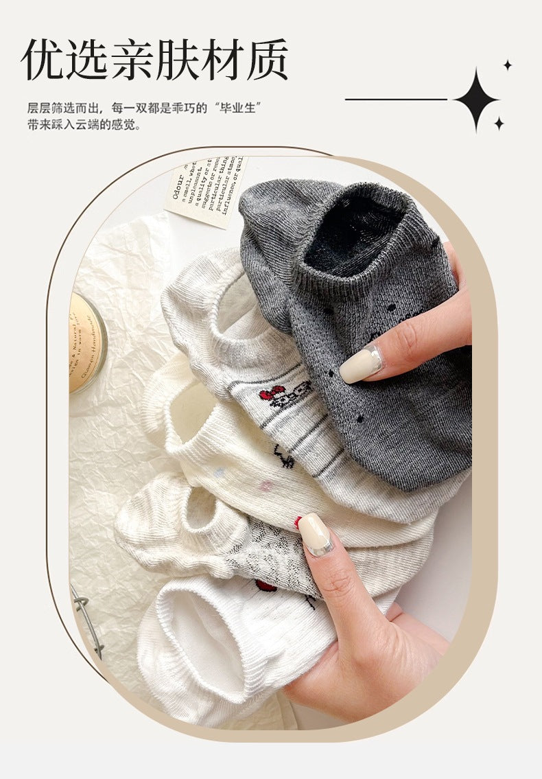 Cute Cat No-Show Socks for Women | Non-Slip Cotton Low Cut
