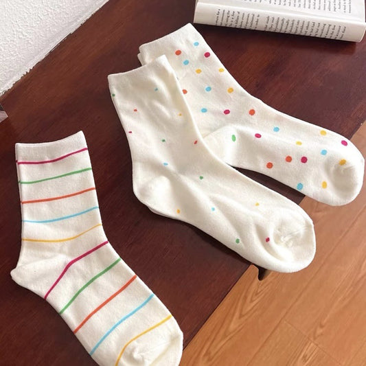 Cute Cotton Crew Socks for Women | Colorful Dopamine Patterned Socks