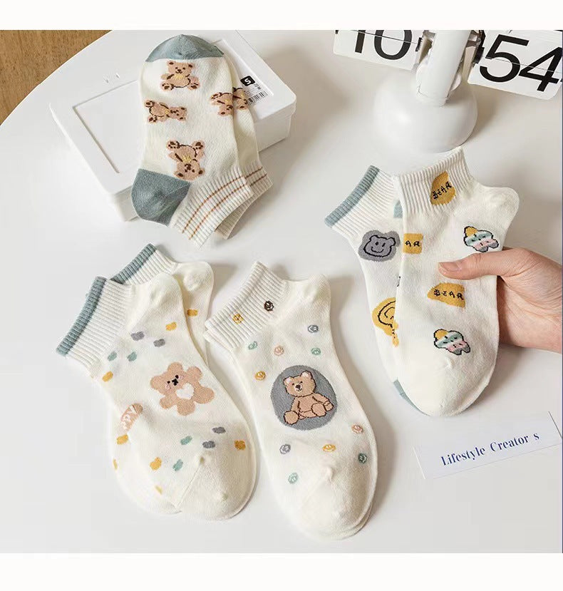 Cute Bear Print Ankle Socks | Breathable Summer Socks for Women