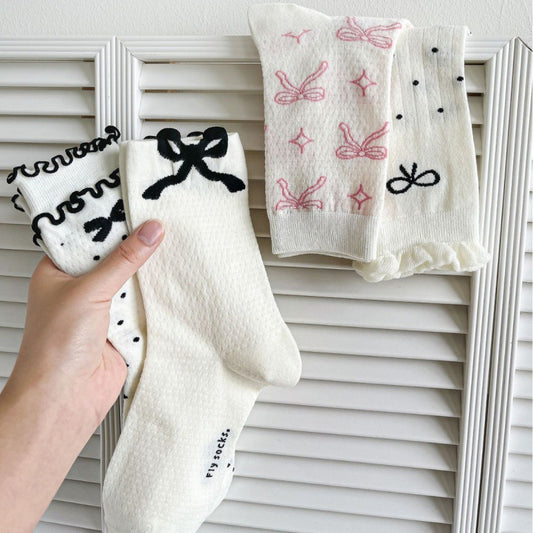 Balletcore Bow Crew Socks for Women | Breathable Summer Socks