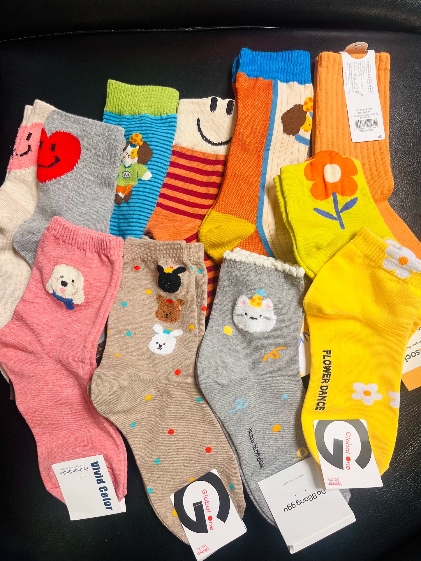 Cute Cotton Polka Dot Bear Crew Socks for Women