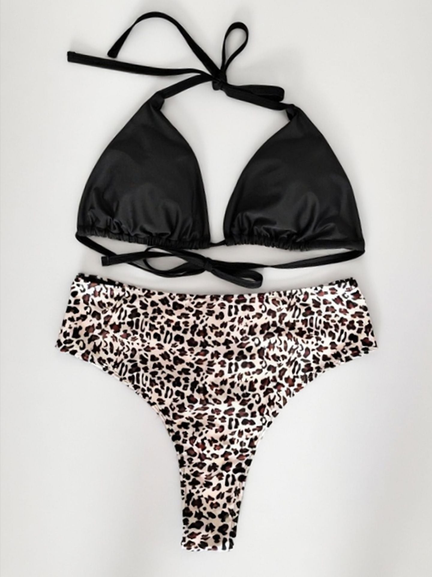 Plus Size Deep V Halter Bikini Set | Black Leopard Swimwear