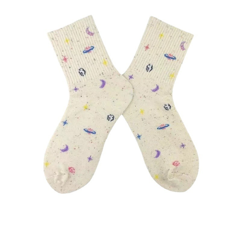 Women's Starry Patterned Crew Socks | Soft Cotton Novelty Socks