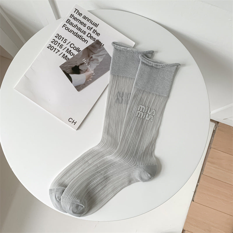 Sheer Glitter Crew Socks for Women | Summer Breathable Socks