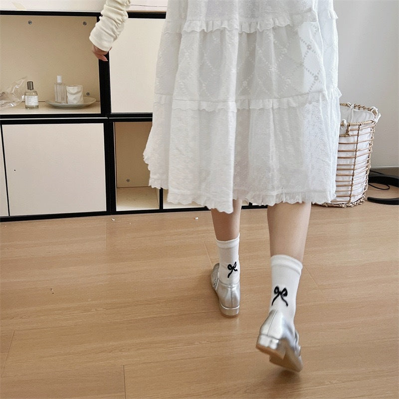 Embroidered Bow Crew Socks | Soft Cotton Balletcore Women's Socks