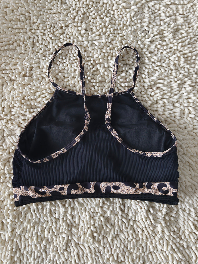 High Waisted Leopard Panel Black Bikini Set | Women's Swimwear