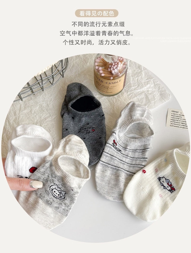 Cute Cat No-Show Socks for Women | Non-Slip Cotton Low Cut
