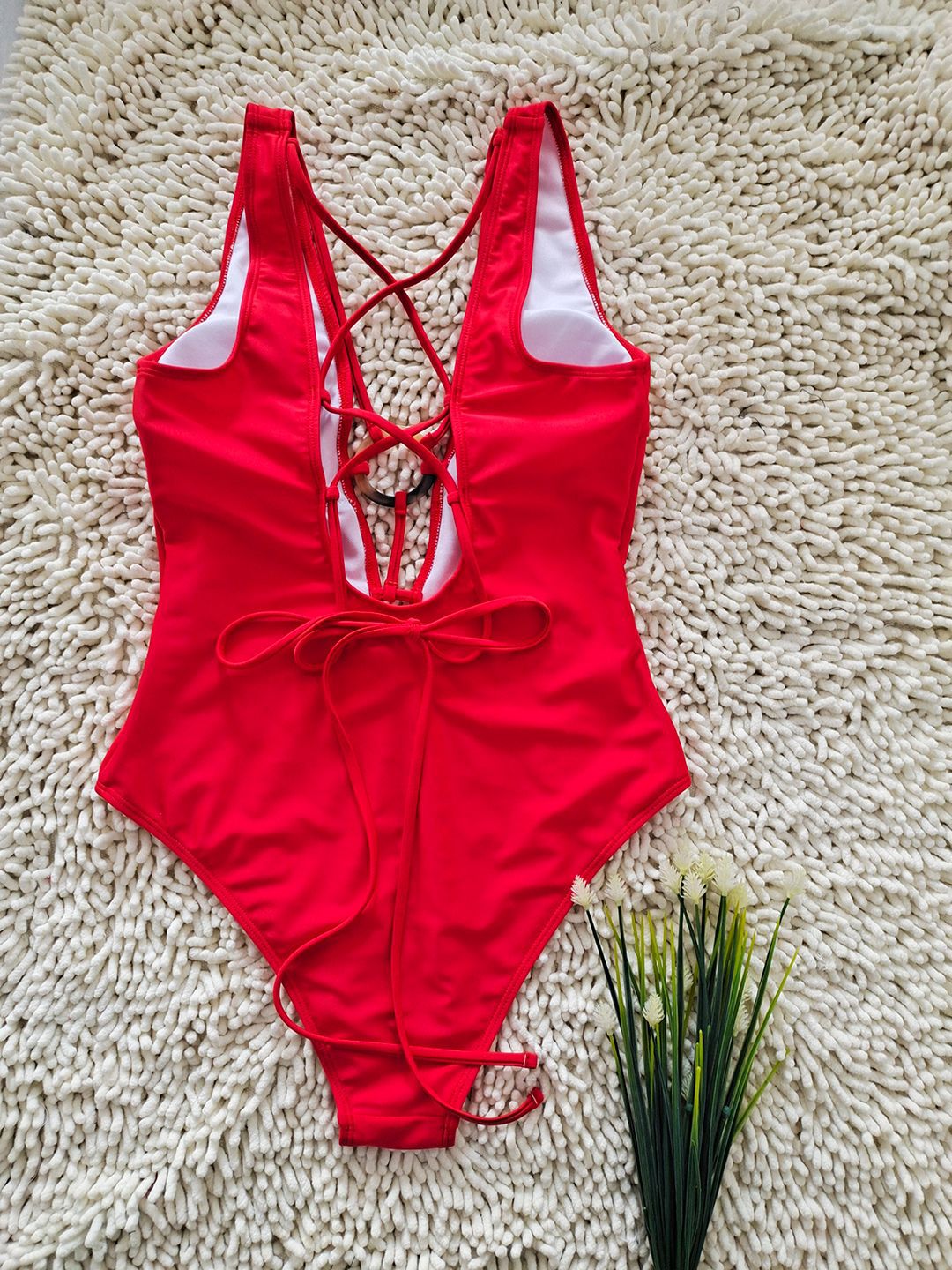 Sexy Deep-V Cutout One-Piece Swimsuit | Red Women's Swimwear