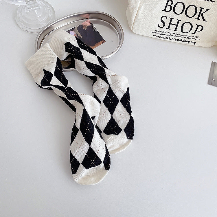 Argyle Patterned Crew Socks for Women | Trendy Slouch Mid-Calf Socks