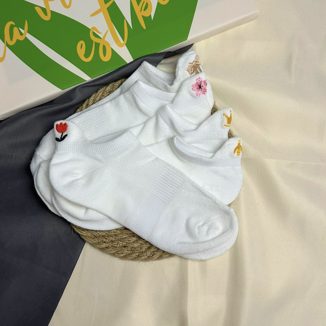Cute Embroidered No Show Socks for Women | Breathable Cotton