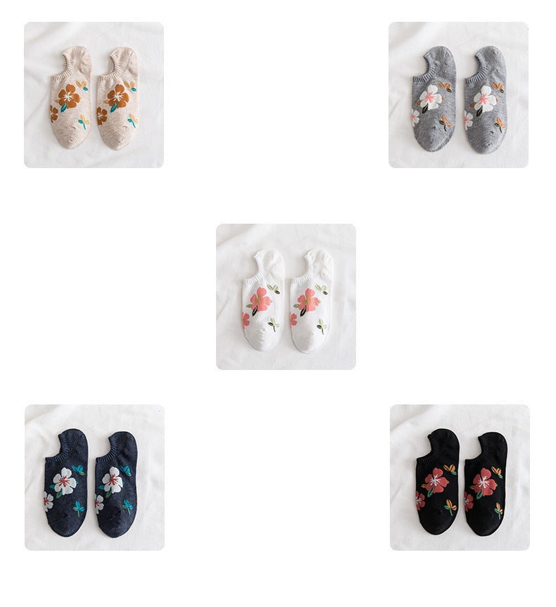 Floral No-Show Socks for Women | Soft Cotton Low Cut Socks