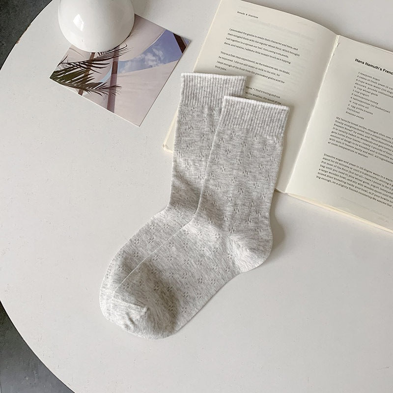 Clover Pattern Crew Socks for Women | Breathable Thin Summer Socks