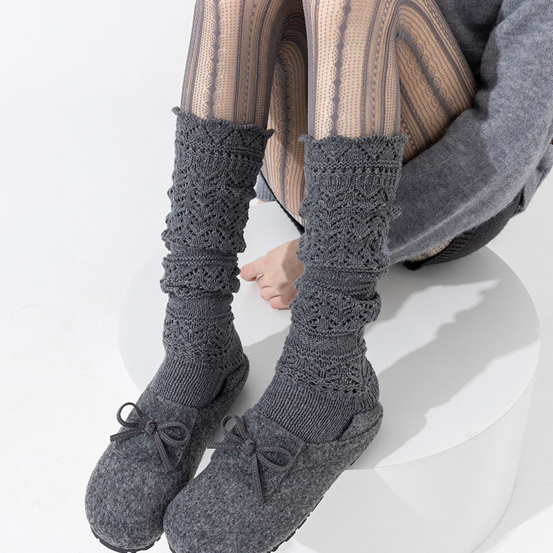 Vintage Openwork Chunky Knit Calf Socks | Cozy Winter Women's Socks