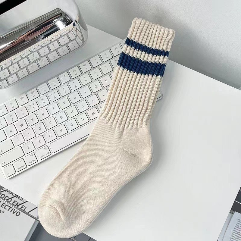 Striped Cotton Crew Socks | Casual Athletic Women's Mid Calf Socks