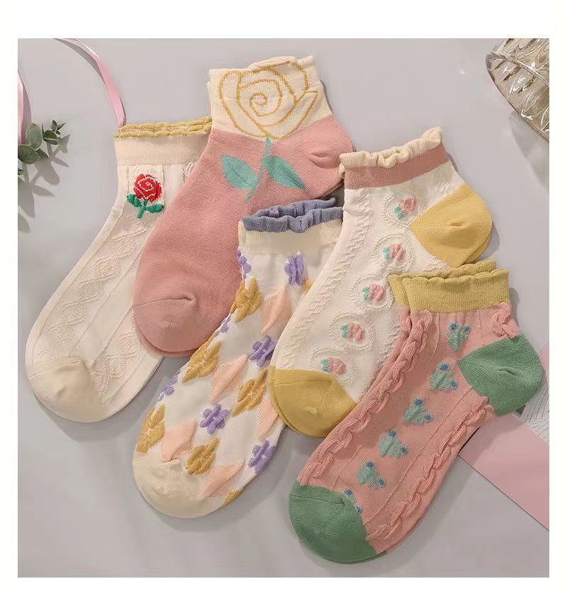 Floral Ruffle Ankle Socks for Women | Breathable Cotton Everyday Socks