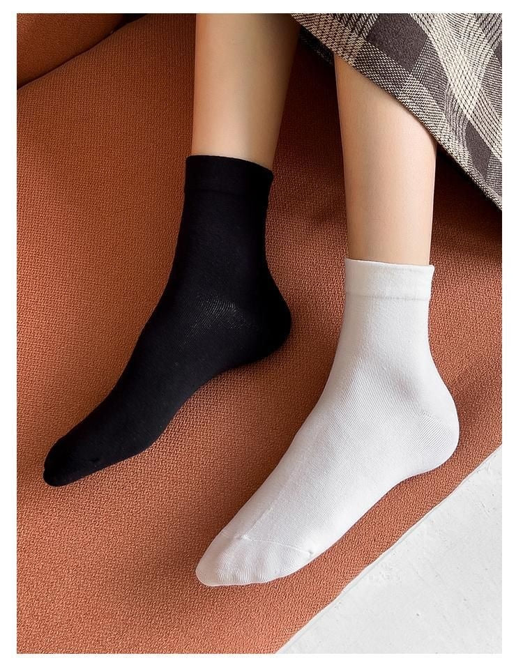 Solid Cotton Slouch Crew Socks for Women | Breathable Mid-Calf