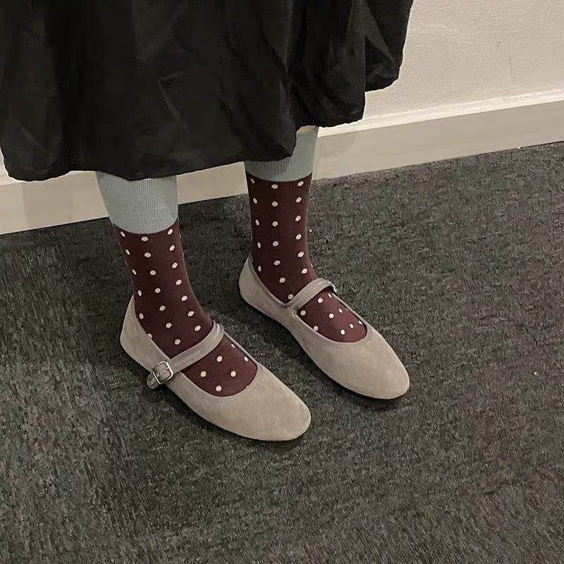 Retro Polka Dot Colorblock Crew Socks for Women