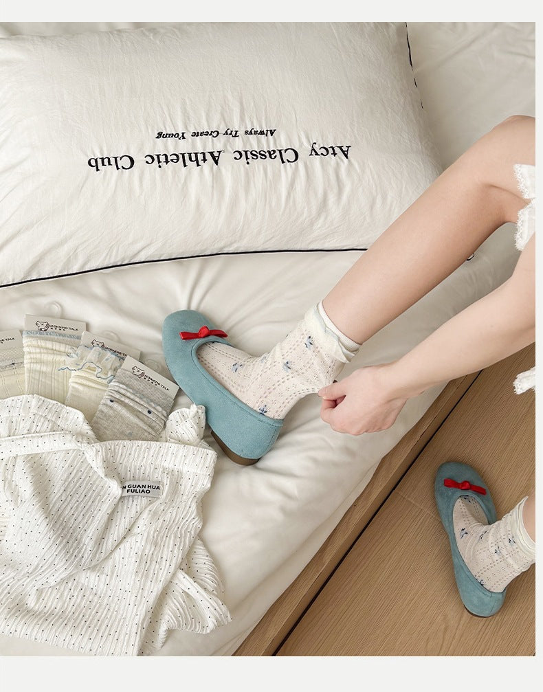 Cotton Floral Crew Socks | Breathable Summer Slouch Socks for Women