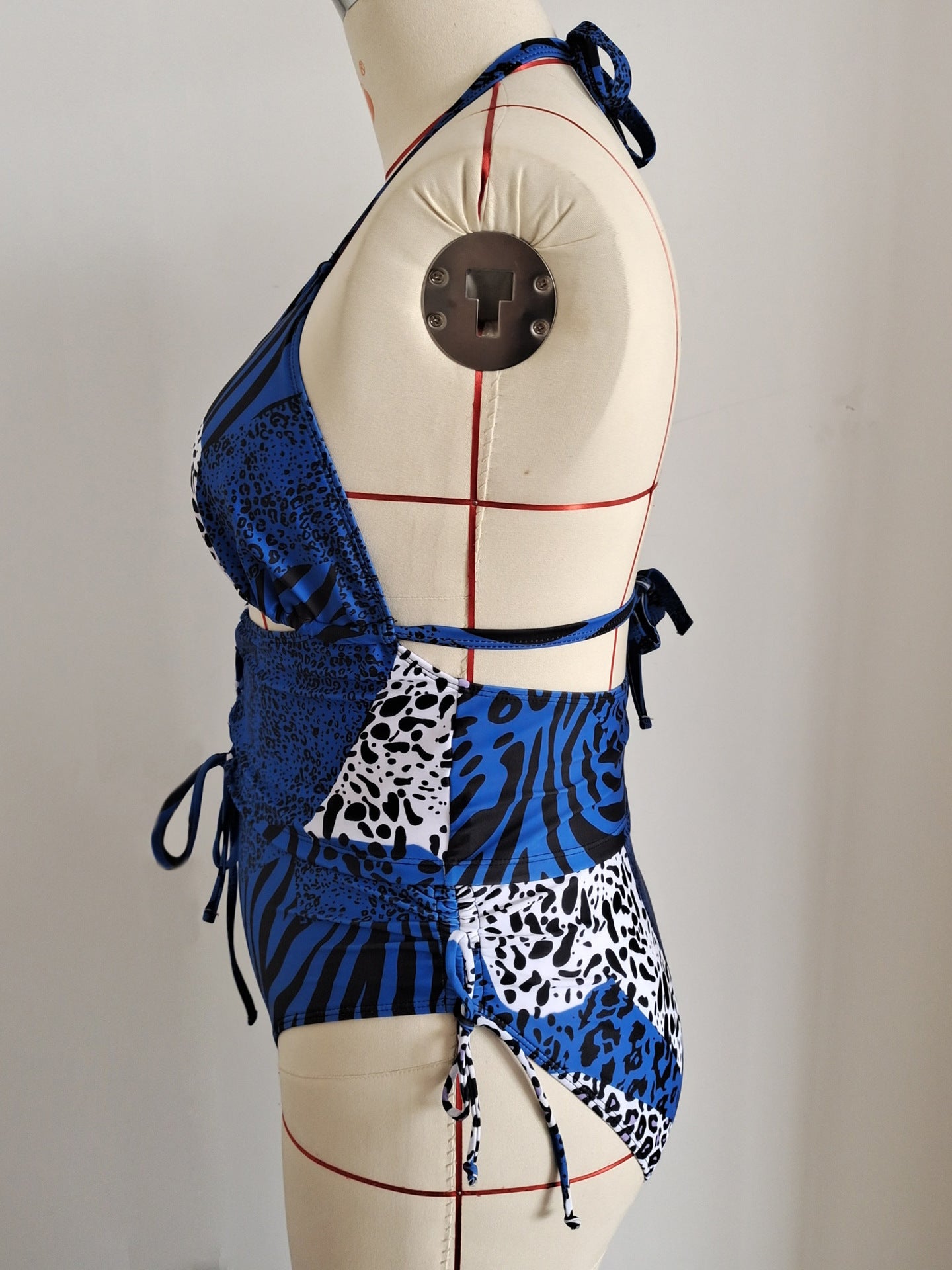 Plus Size Mixed Print Halter Bikini | Women's Blue Beach Swimwear