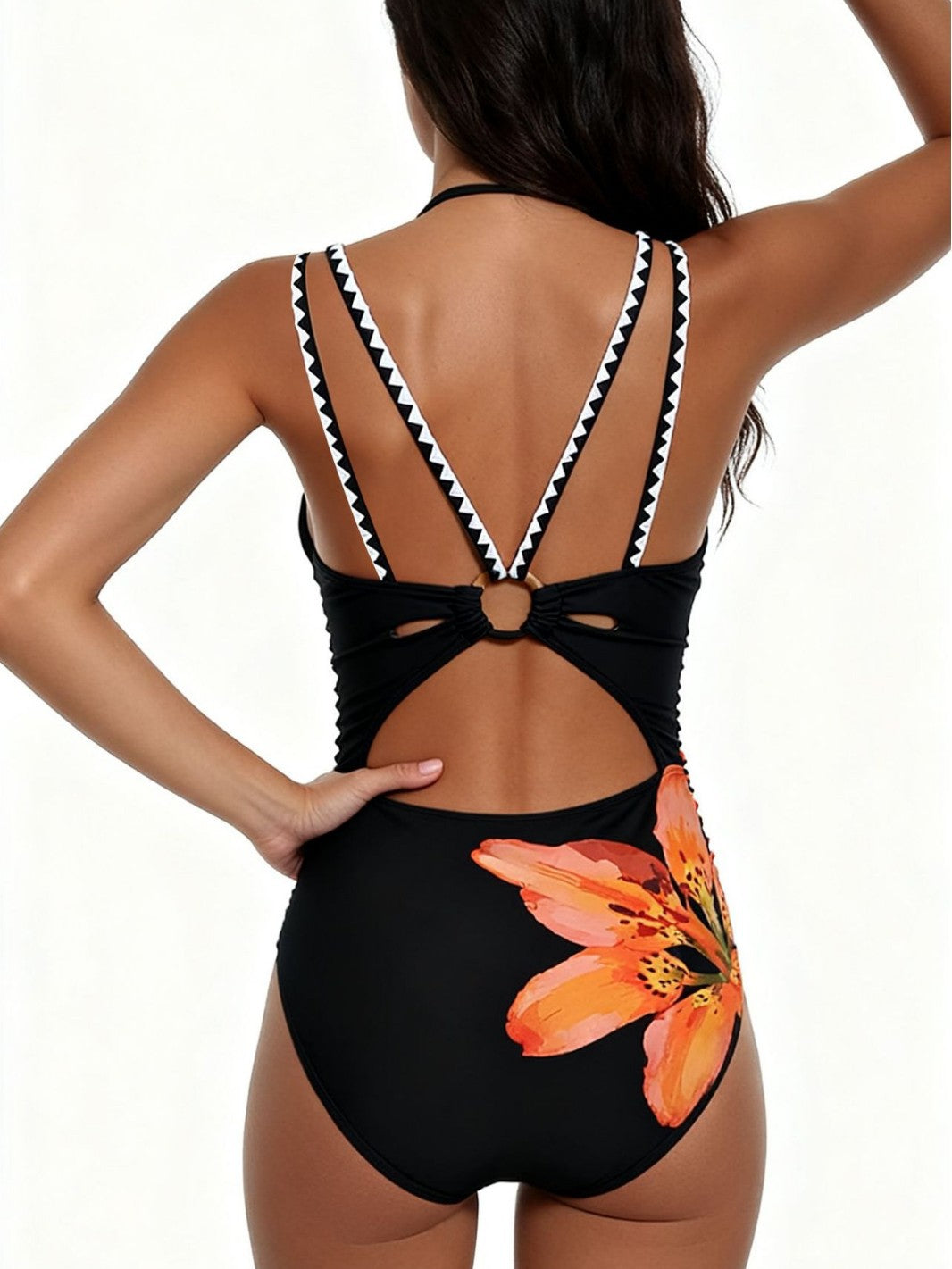 Floral Print Deep V Sexy One-Piece Swimsuit | Women's Beach Swimwear