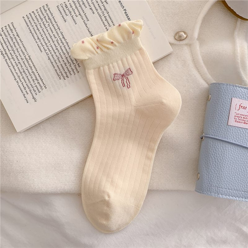 Cute Bow Ruffle Ankle Socks for Women | Balletcore Thin Warm Weather Socks
