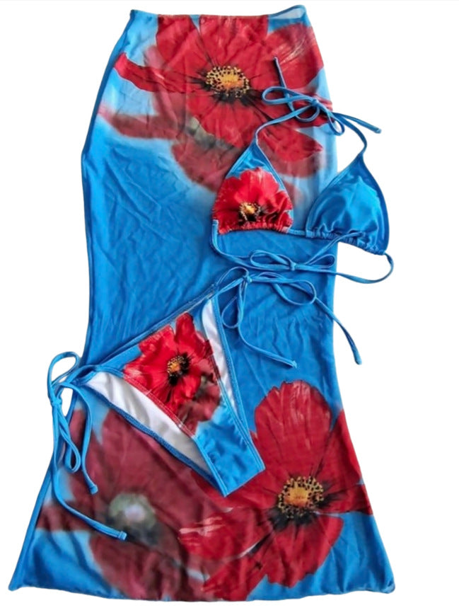 Bold Floral Halter 3-Piece Bikini Set | Women's Beach Swimwear